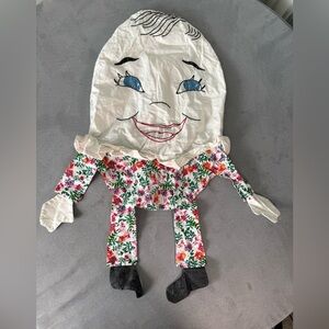 Vtg Humpty Dumpty Pillow Pajama Bag Gingham Stuffed Plush